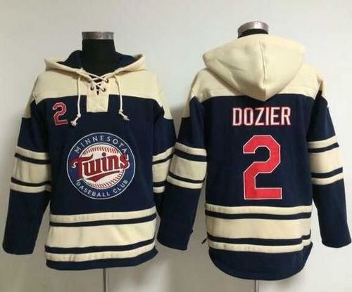 Twins #2 Brian Dozier Navy Blue Sawyer Hooded Sweatshirt MLB Hoodie - Click Image to Close
